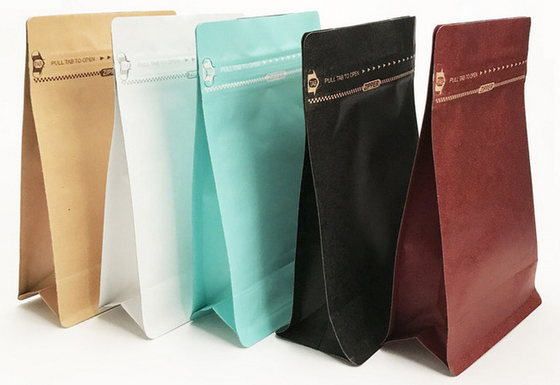 Foil Kraft Paper Flat Bottom Ziplock Coffee Packaging Pouches With Valve